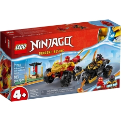 Lego Ninjago Bitwa samochodowo-motocyklowa między Kaiem a Rasem 71789