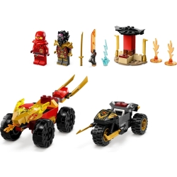 Lego Ninjago Bitwa samochodowo-motocyklowa między Kaiem a Rasem 71789